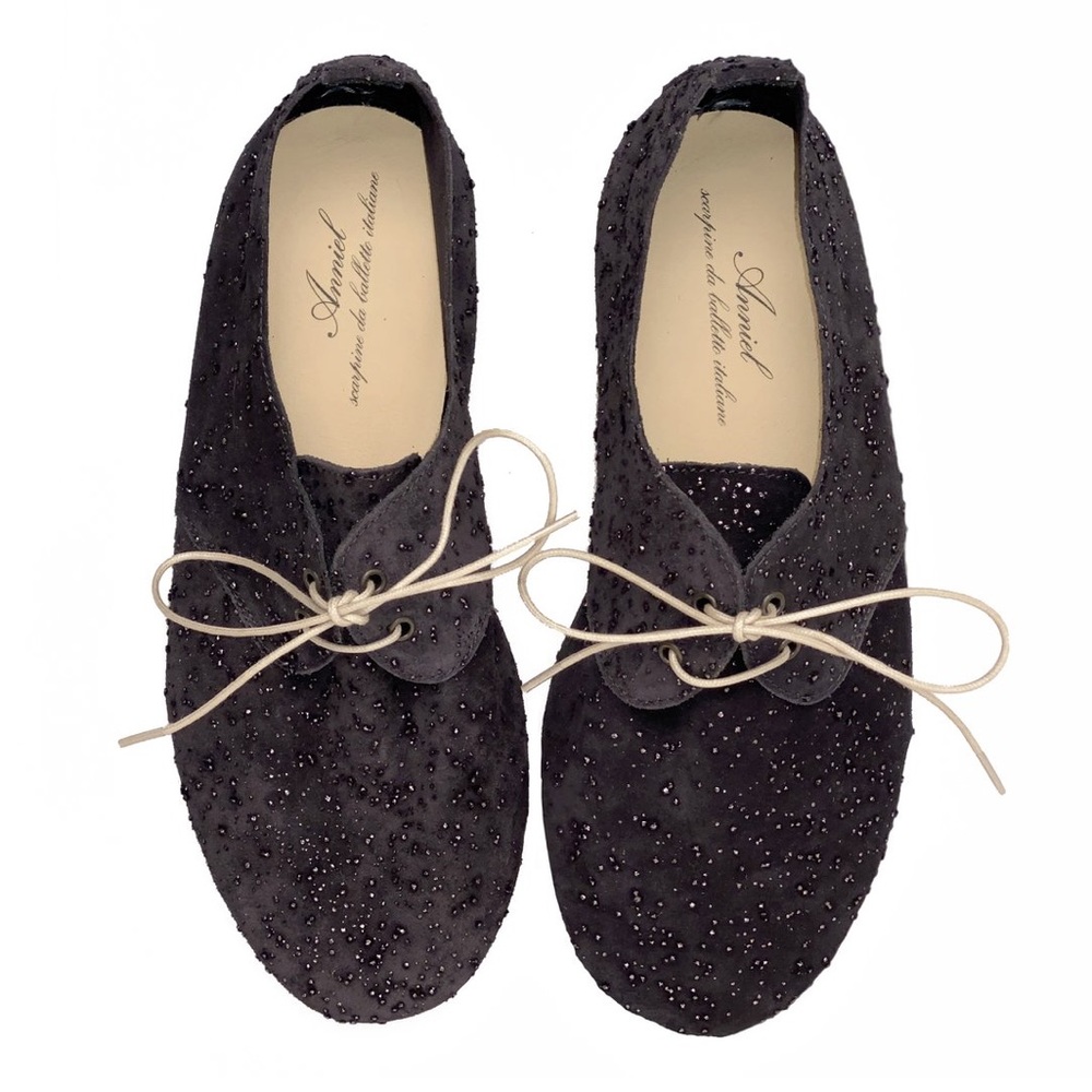 Anniel Soft Charcoal Gray beaded leather oxfords size 36 Nwob
